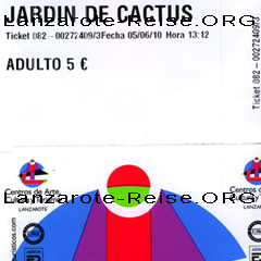 Jardin de Cactus Ticket Adulto (Eintrittspreis) 5 € heißt es da, Fencha 05/06/10 Hora 13:12. Das Datum und die Urzeit das belegt, das wir selbst in dem Kakteengarten im Juni 2010 waren.