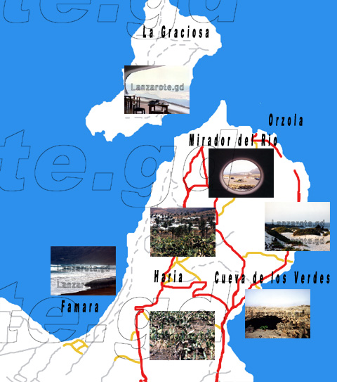 Lanzarote Karte vom Norden der Insel mit Bilderläuterung