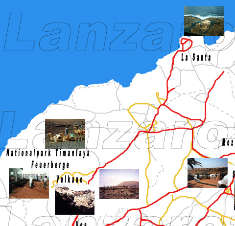 Lanzarote Karte vom Westen der Insel mit Bilderläuterung