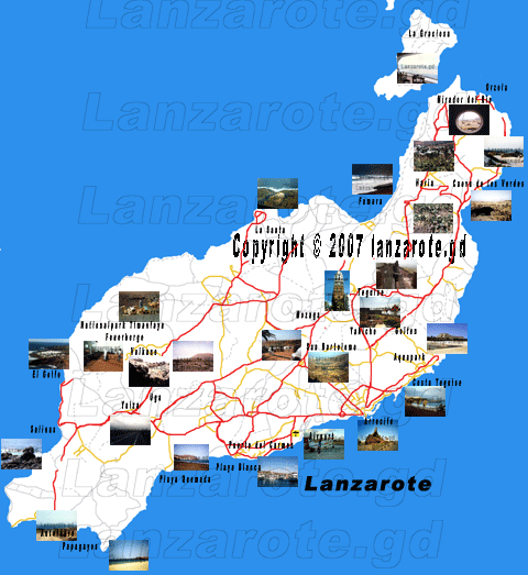 Karte mit Sehenswürdigkeiten von Lanzarote